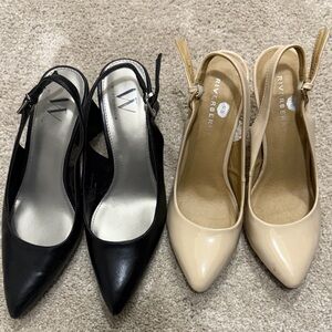 Women's Black and Cream Slingback Heels